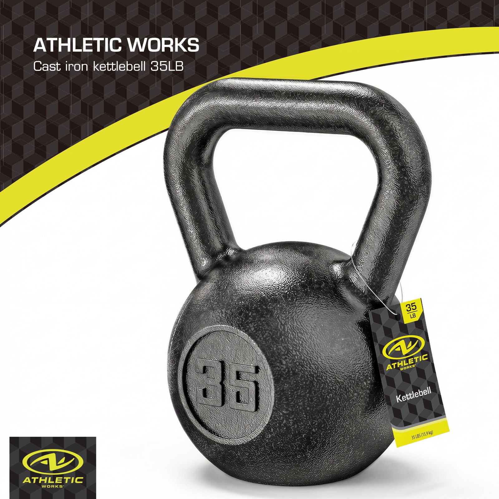 35lb Kettlebell Casting Iron Durable Black Hammertone Finish Black