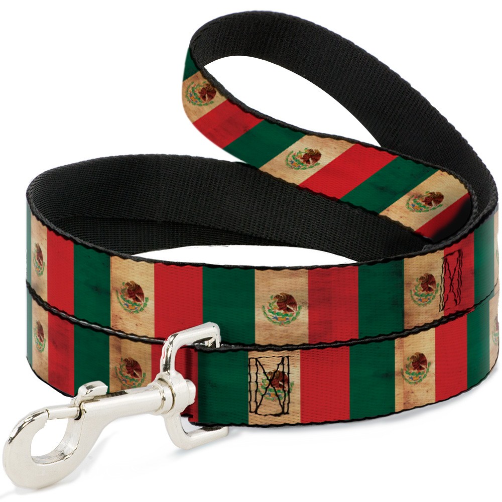 Dog Leash Mexico Flag Continuous Vintage NARROW 0.5"