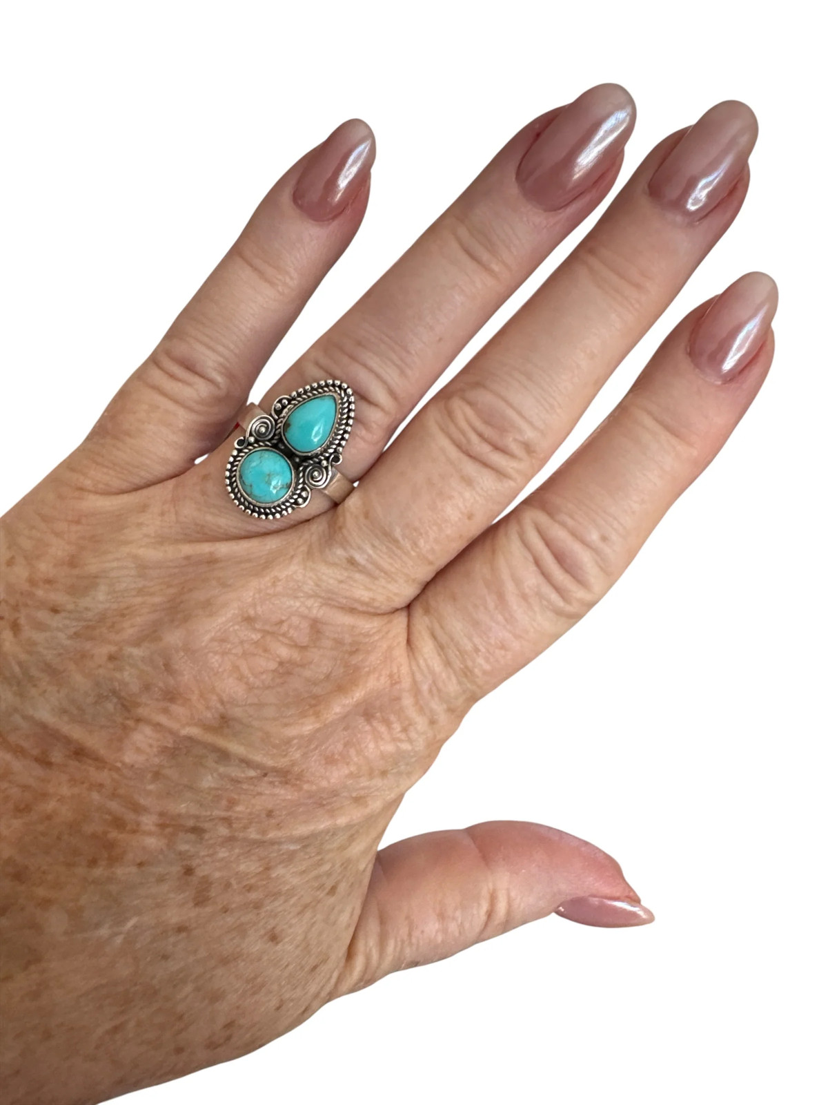 Kingman Turquoise Solid 925 Sterling Silver Ring 7