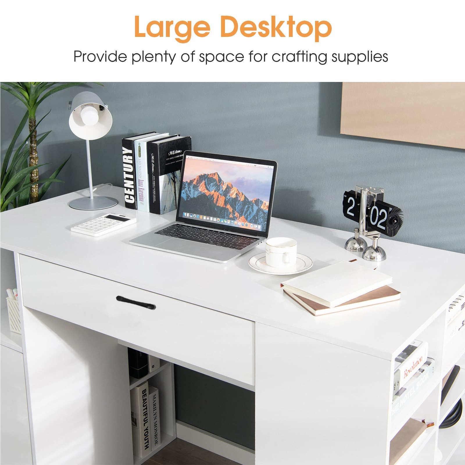 Craft Table with Storage, Artwork Sewing Table 14 Large & Small Storage Compa...