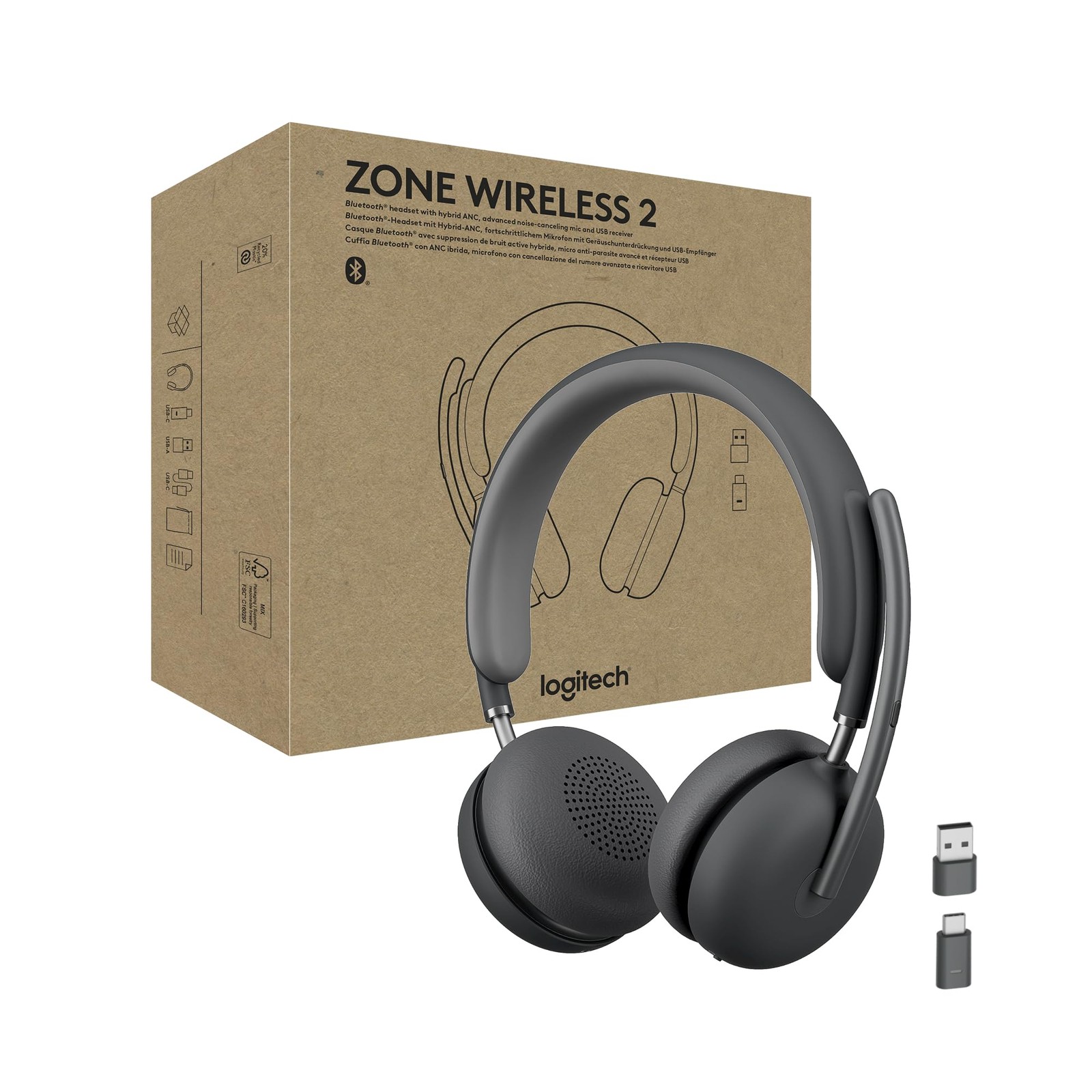 Logitech Zone Wireless 2 Bluetooth ANC Business Headset Graphite