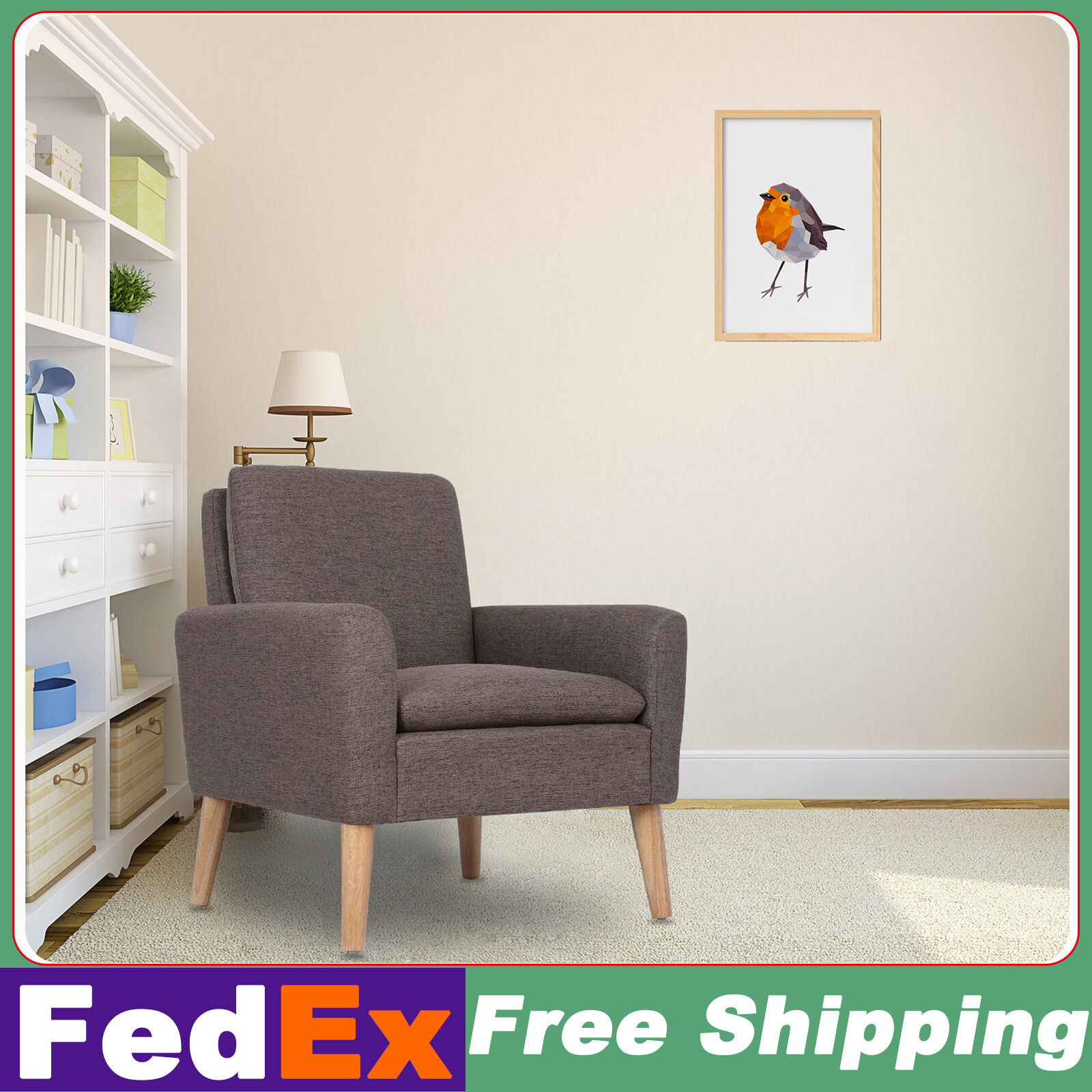 Modern Living Room Chair Linen Fabric Accent Armchair Club Leisure Single Sofa