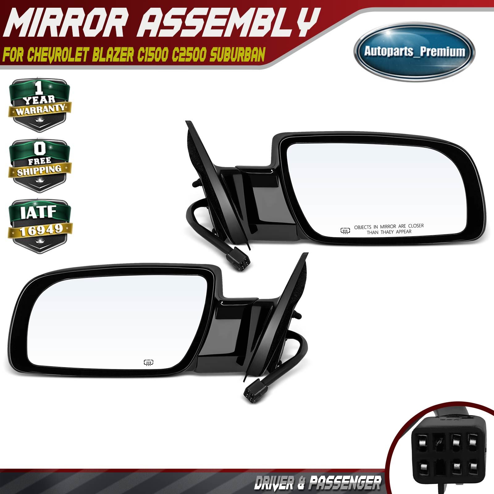Pair Power Mirror w/ Manual Fold Heated for Chevy C1500 Suburban Tahoe GMC Yukon