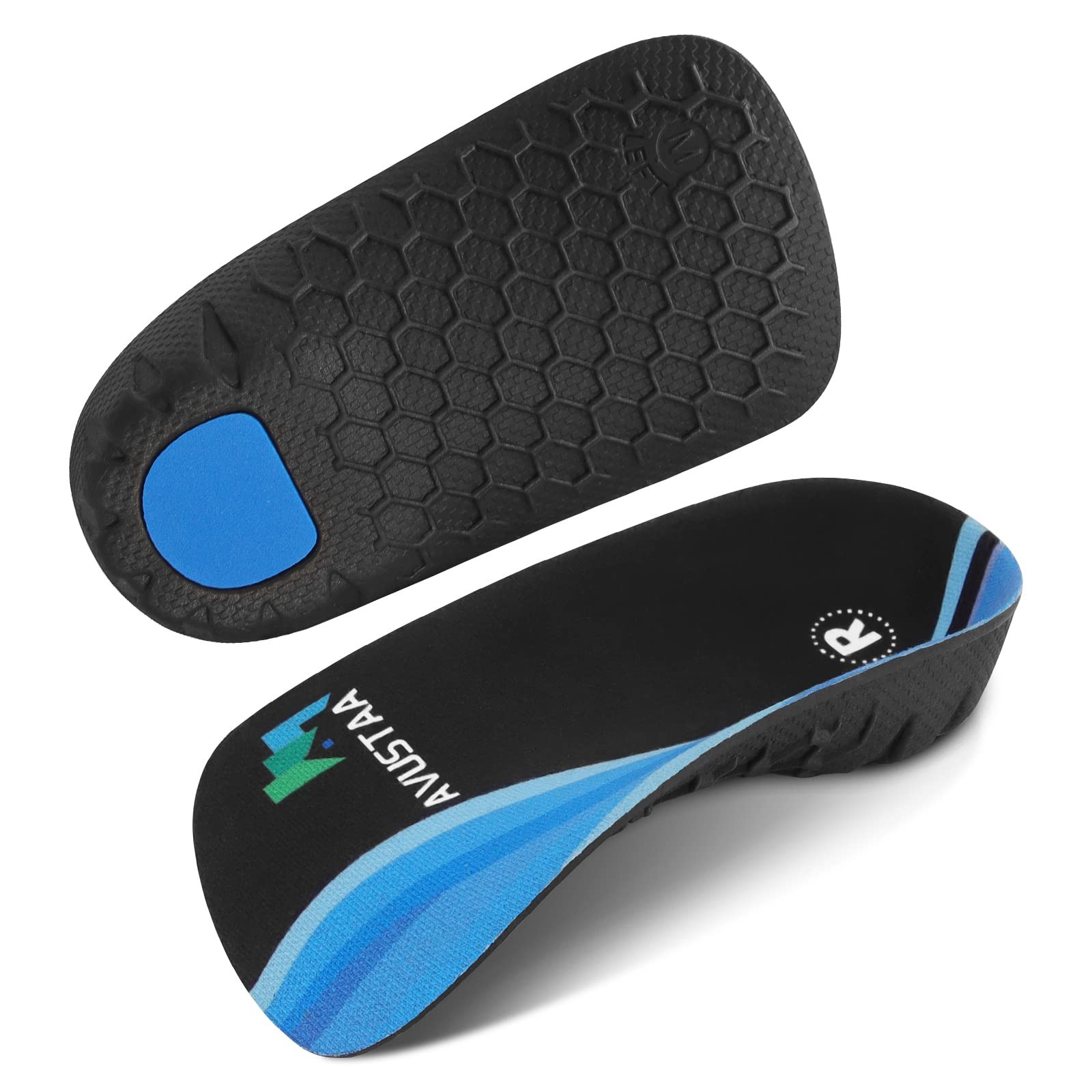 High Arch Support Insoles 3/4 M (Men 6.5-8.5, Women 7.5-9.5), Blue&black