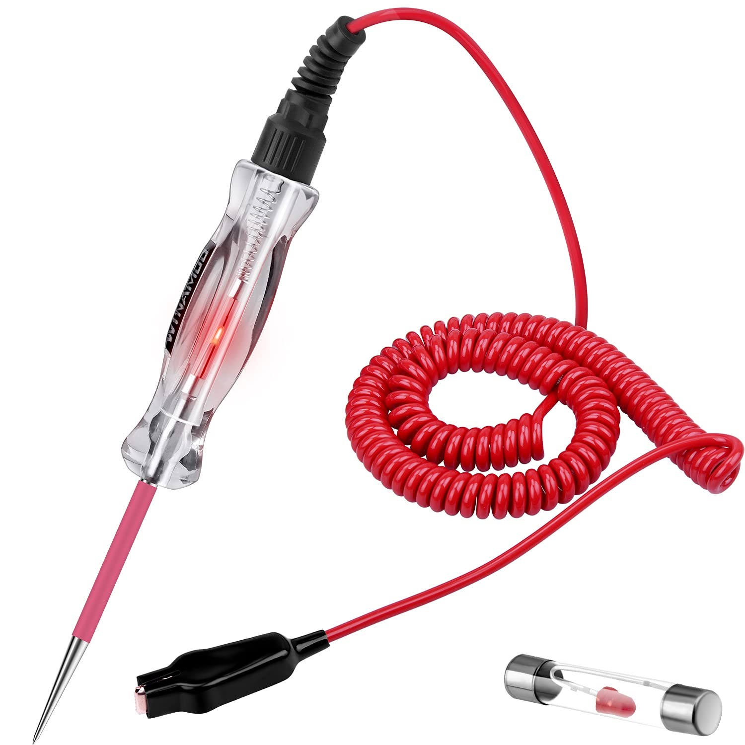 Premium LED Bulb Automotive Circuit Tester, Insulated Alligator Clip, Clear