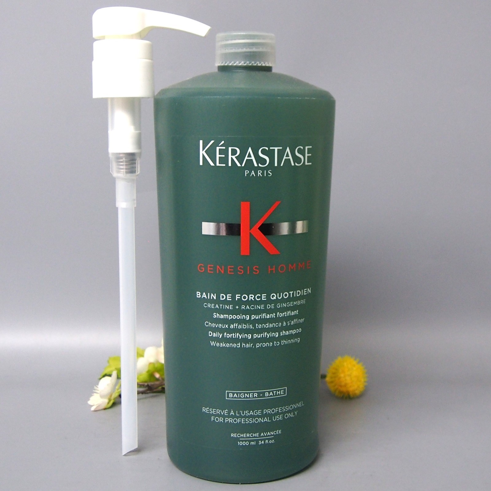 W Pump  Kerastase Genesis Homme Bain De Force Quotidien 34oz/1000ml PRO for MEN