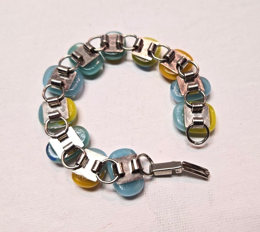 FUSED GLASS LINK BRACELET Multicolor Blue Green Orange