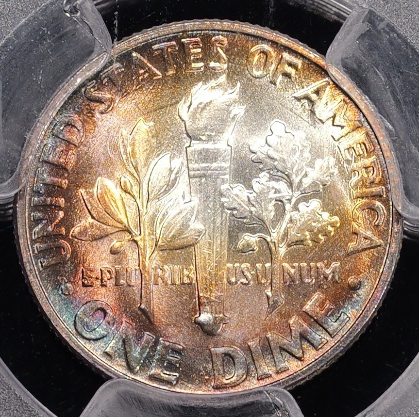 1956 Roosevelt Dime 10c - PCGS GRADED MS67 *RAINBOW*