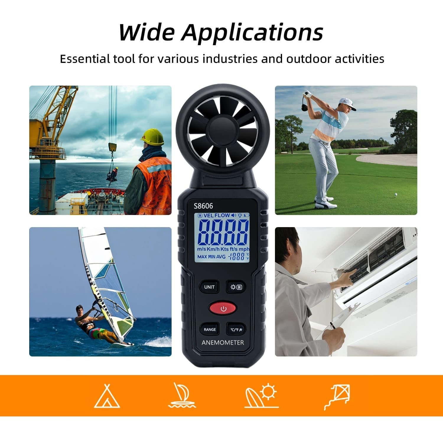 Split Handheld Anemometer Digital Wind Speed CFM Meter Gauge 14-140℉ LED