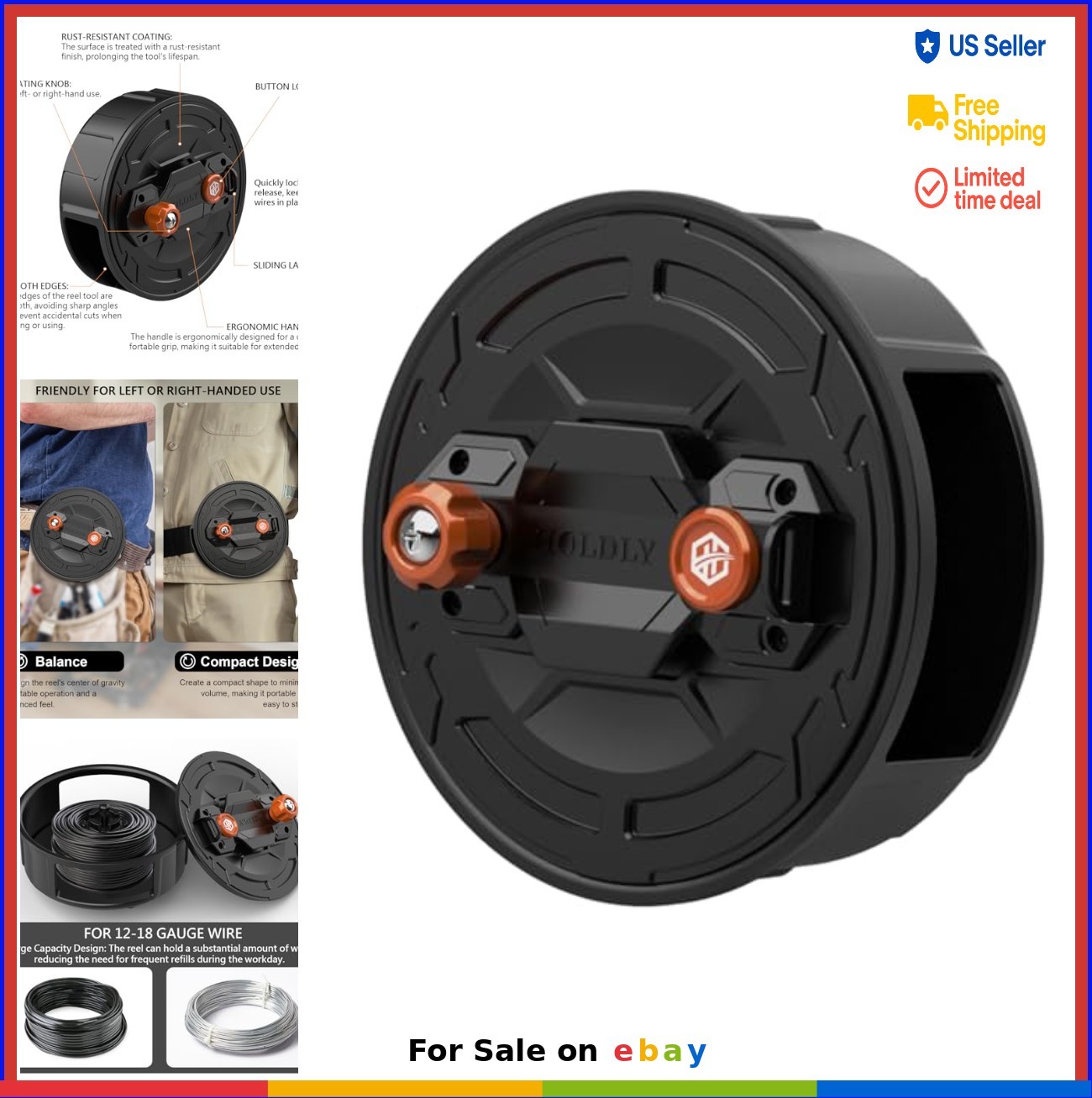 Lightweight Aluminum Tie Wire Reel Quick Lock Release 12 18 Gauge Left Right