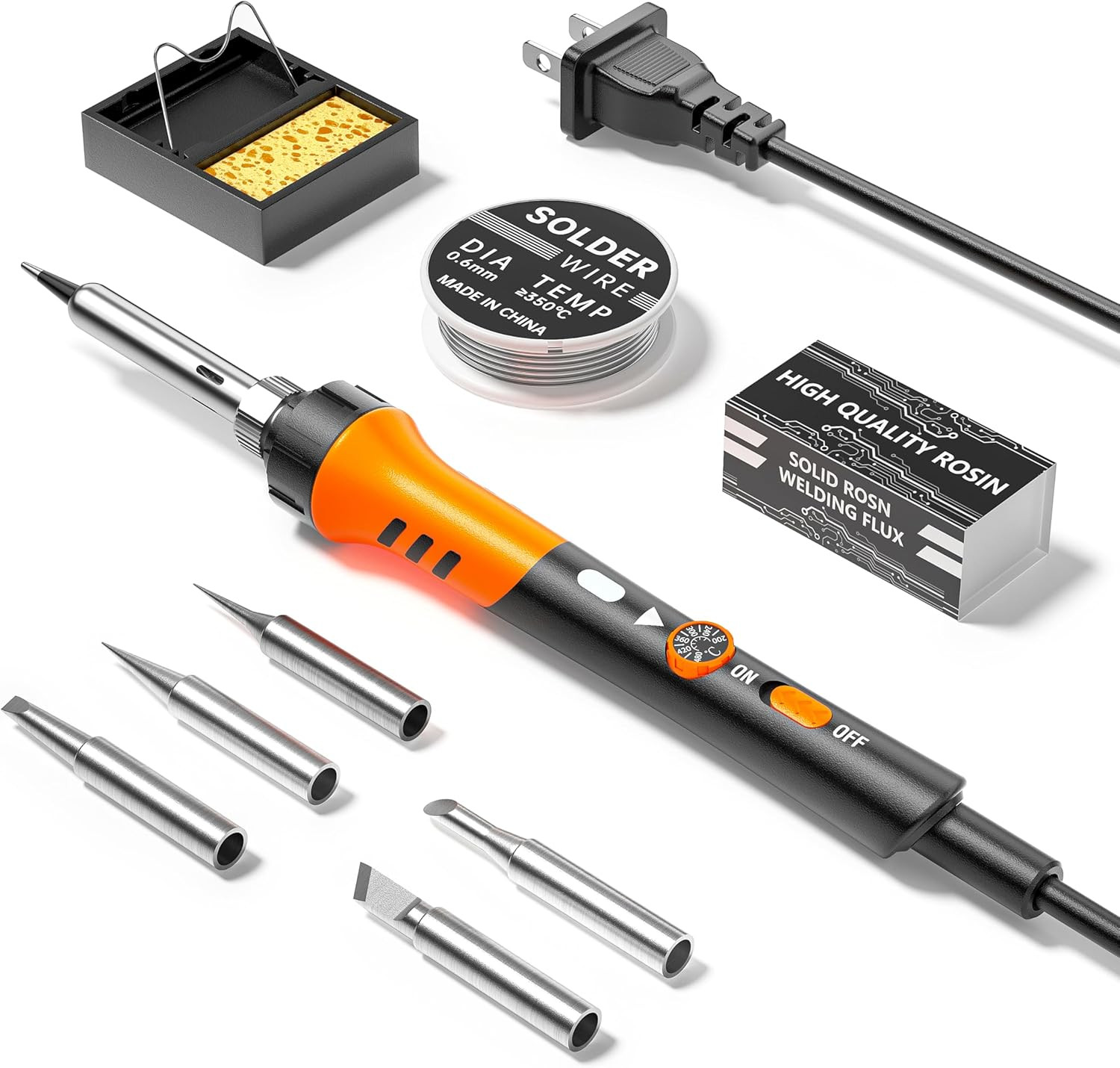 60W Adjustable Temperature Soldering Iron Kit - 9-In-1 with 5 Tips, Solder Wire