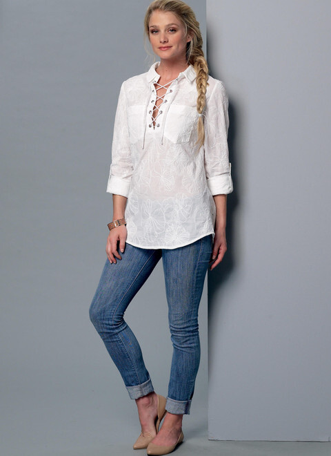 McCall 7391 Sz 4-26 Lace Up Western Boho Relaxed Fit Shirt Collar Laced Pattern