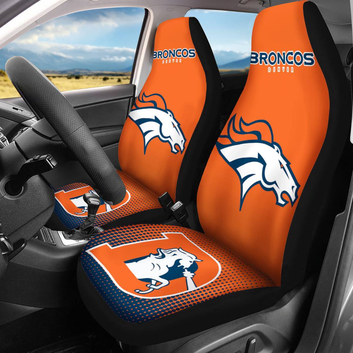 Car Seat Cover Personalized Nonslip Seat Protector 2Pc with Denver Broncos