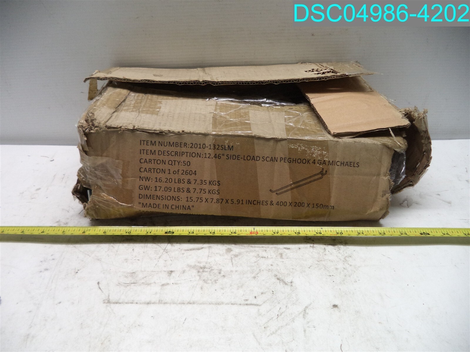 QTY=50: Side Load Scan Peg Hook 12.45" 2010-132SLM
