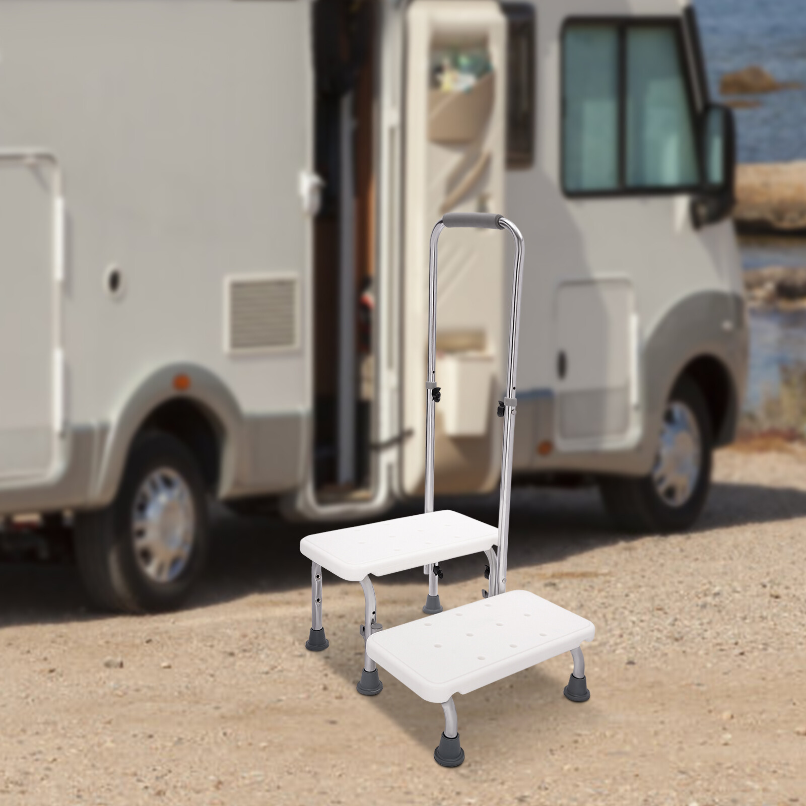 Durable 2-Steps Footstool for Seniors with Adjustable Handle and Non-Slip Design