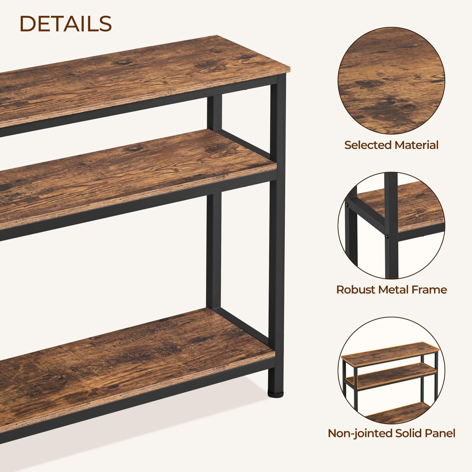 Industrial Console Table with 3-Tier Storage, Multifunction Vintage Sofa Table