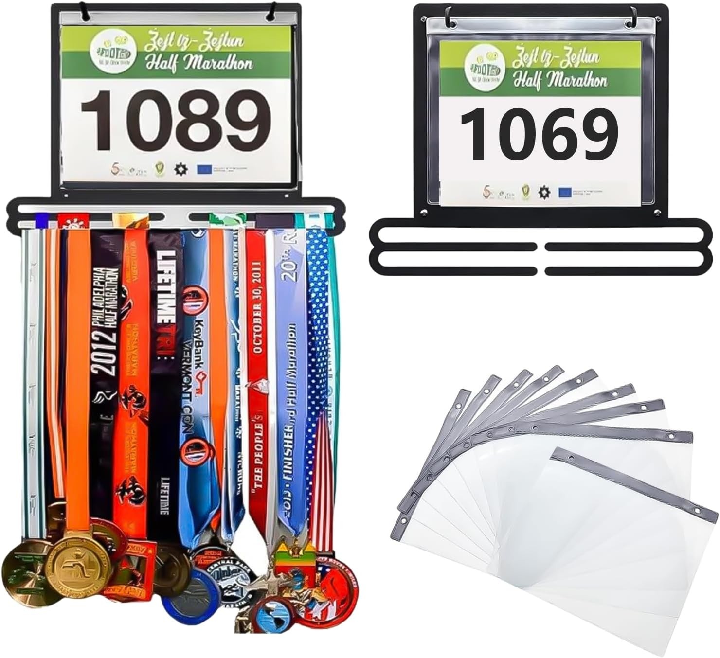 MEIHAOME Race Bib and Medal Display Hanger - Holds 40+ Medals & 20 Race Bibs