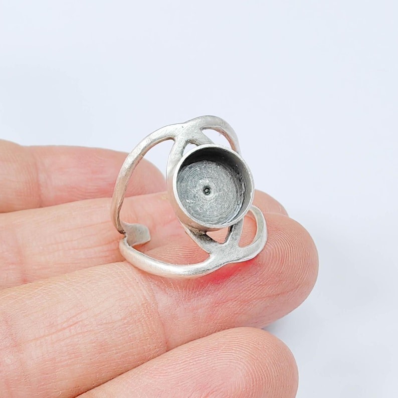 Eye Ring Blank Settings Cabochon Mounting Adjustable Antique Silver 10mm G37894