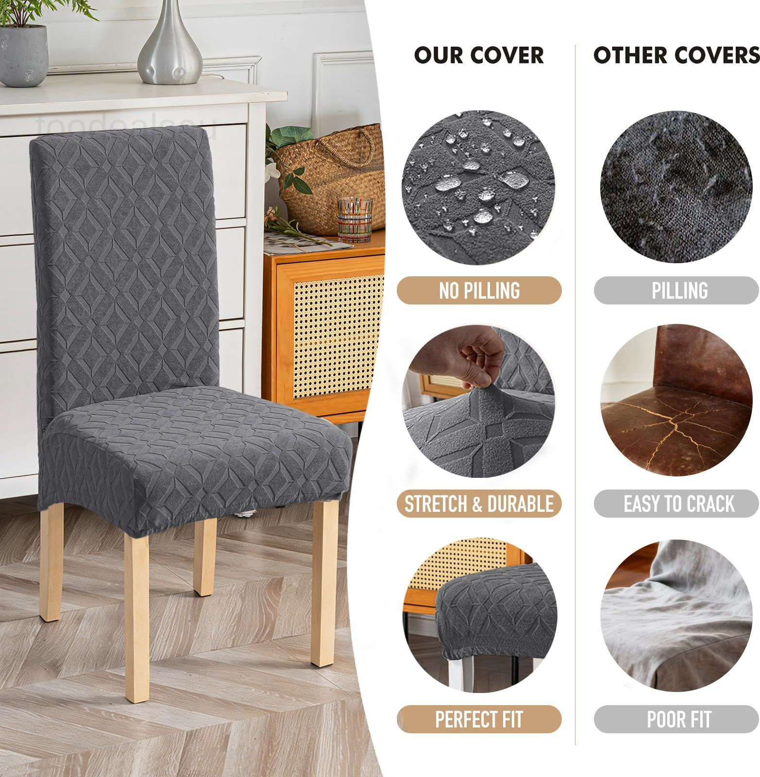 Waterproof Chair Covers for Dining Room Set of 4, 4 Pack, Dark Gray