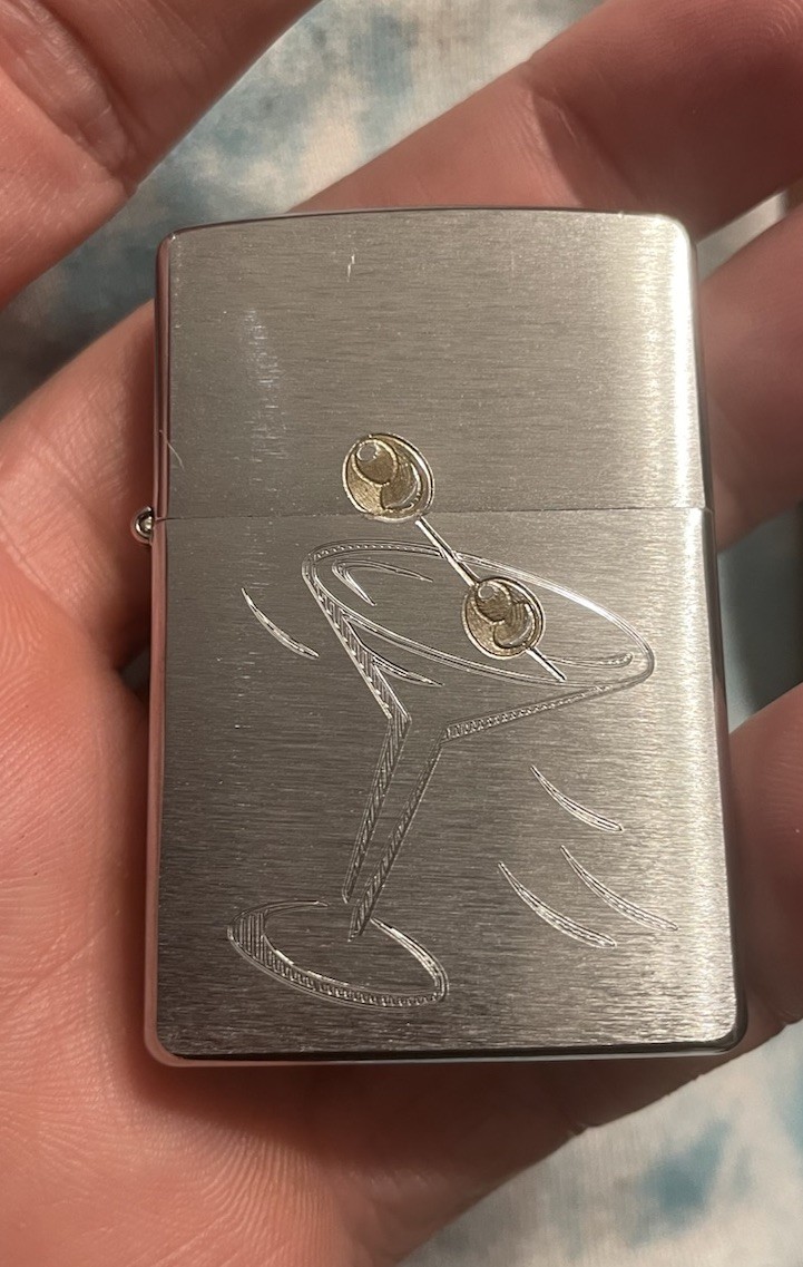 Zippo Lighter Martini Cocktail Glass w/ 2 Olives in Case New Sealed Never Used