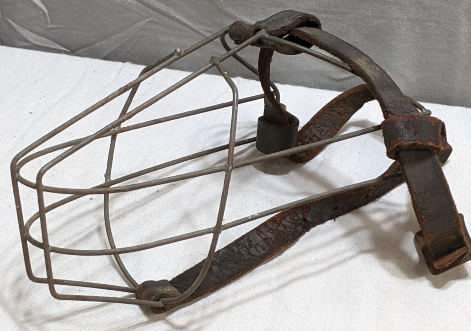Antique Primitive Wire & Leather Dog Muzzle Cage Dog Racing Canine Straps Buckle