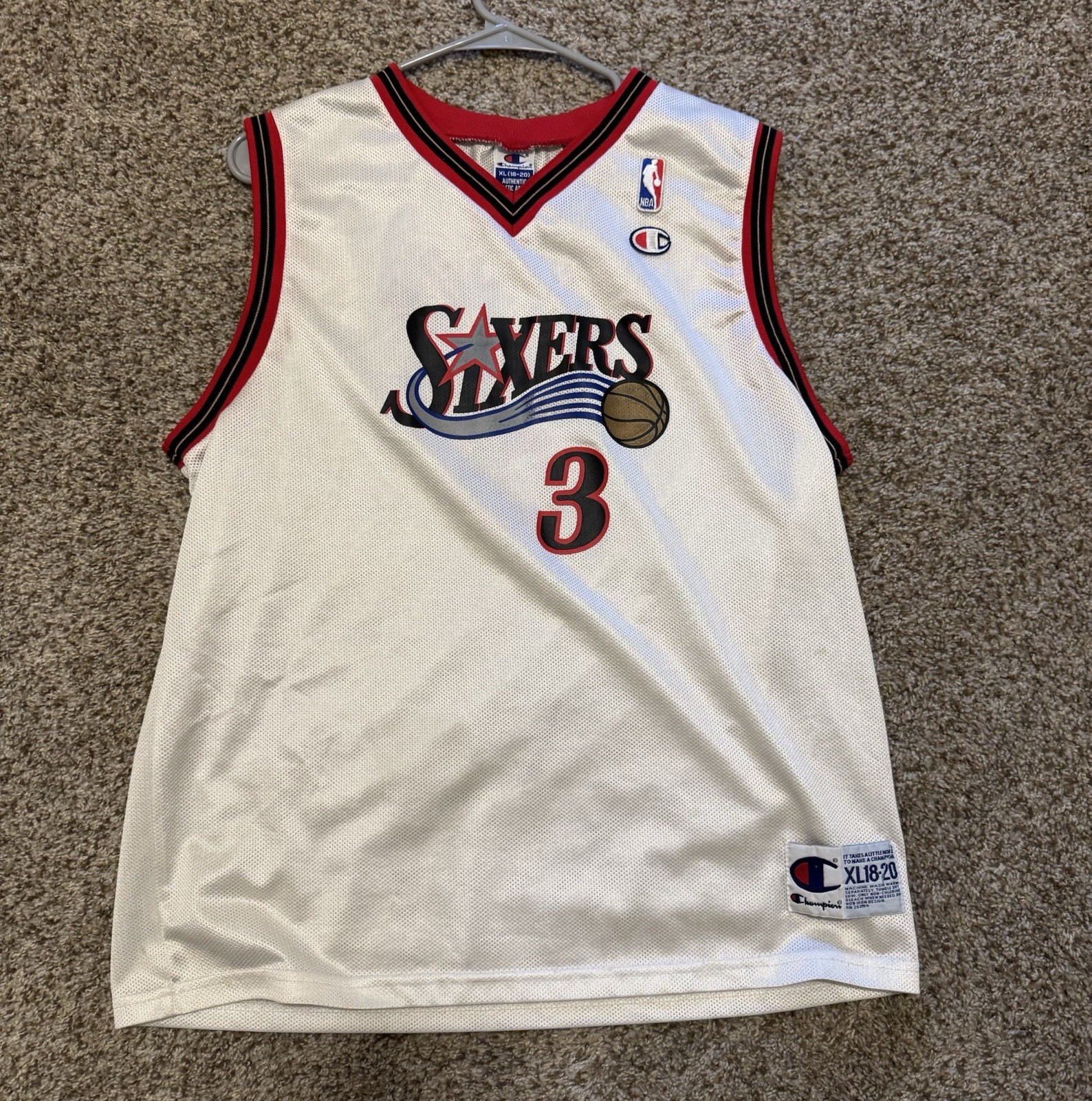 Champion Philadelphia 76ers Iverson #3 Basketball Jersey White XL 18-20