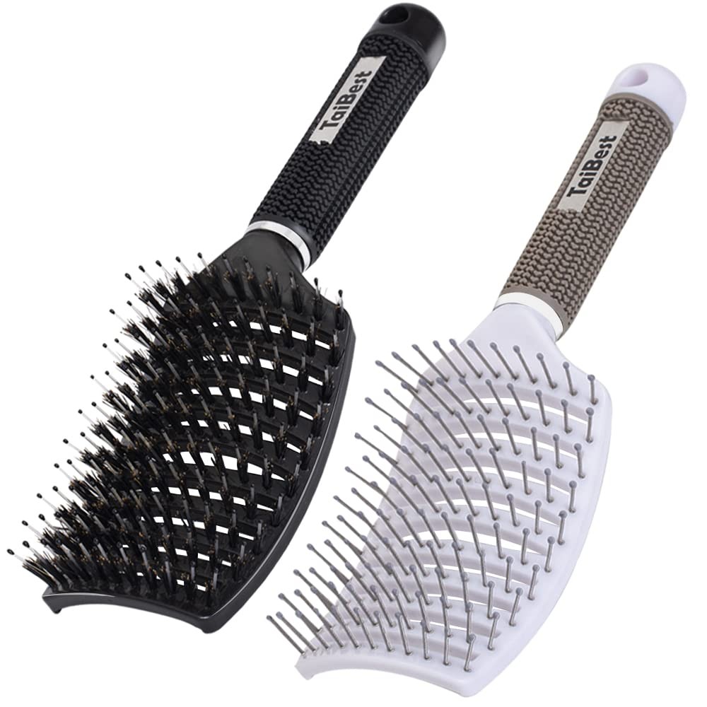 TaiBest Boar Bristle Hair Brush Set - Dry/Wet Hair Brushes Detangler for Fine, T