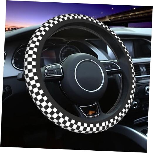 Steering Wheel Cover - Black and White one size Black White Racing Flag