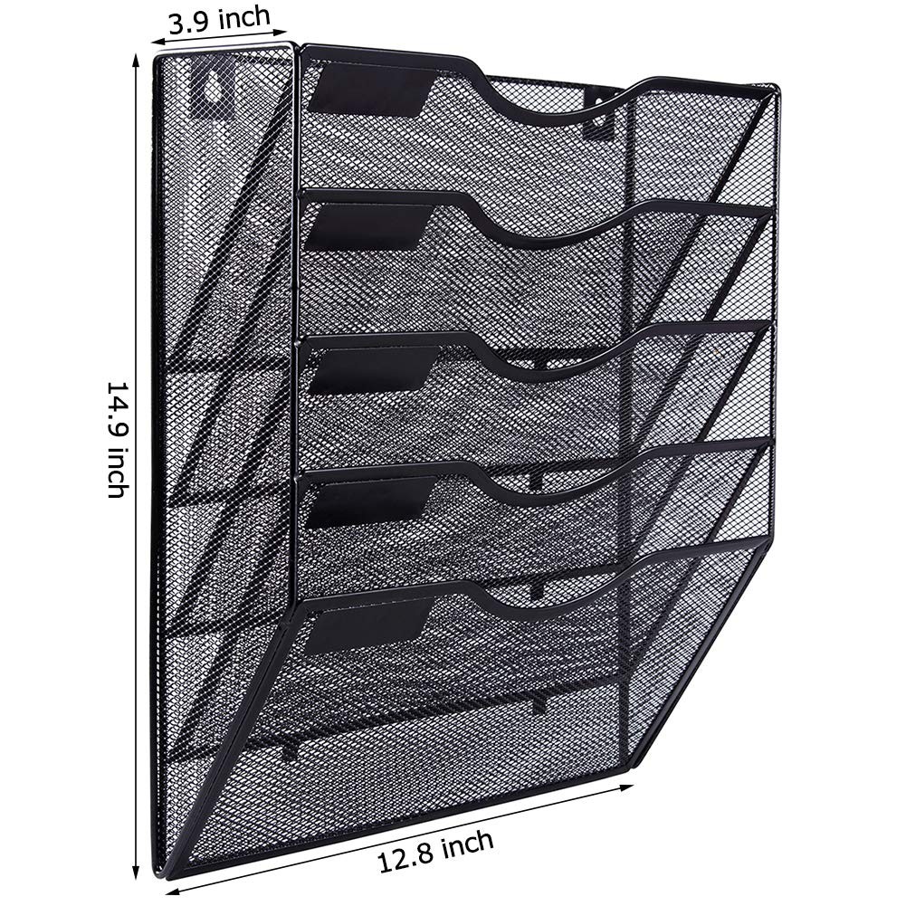 5 Pocket Mesh Hanging Wall File Organizer Wall Mounted Paper Document Folder ...