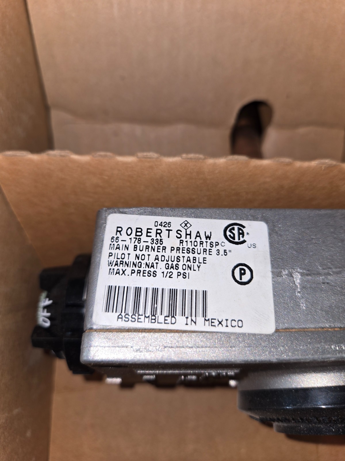 Robert Shaw Natural Gas Only Thermostat, R110 35K / 6901706 * NEW*