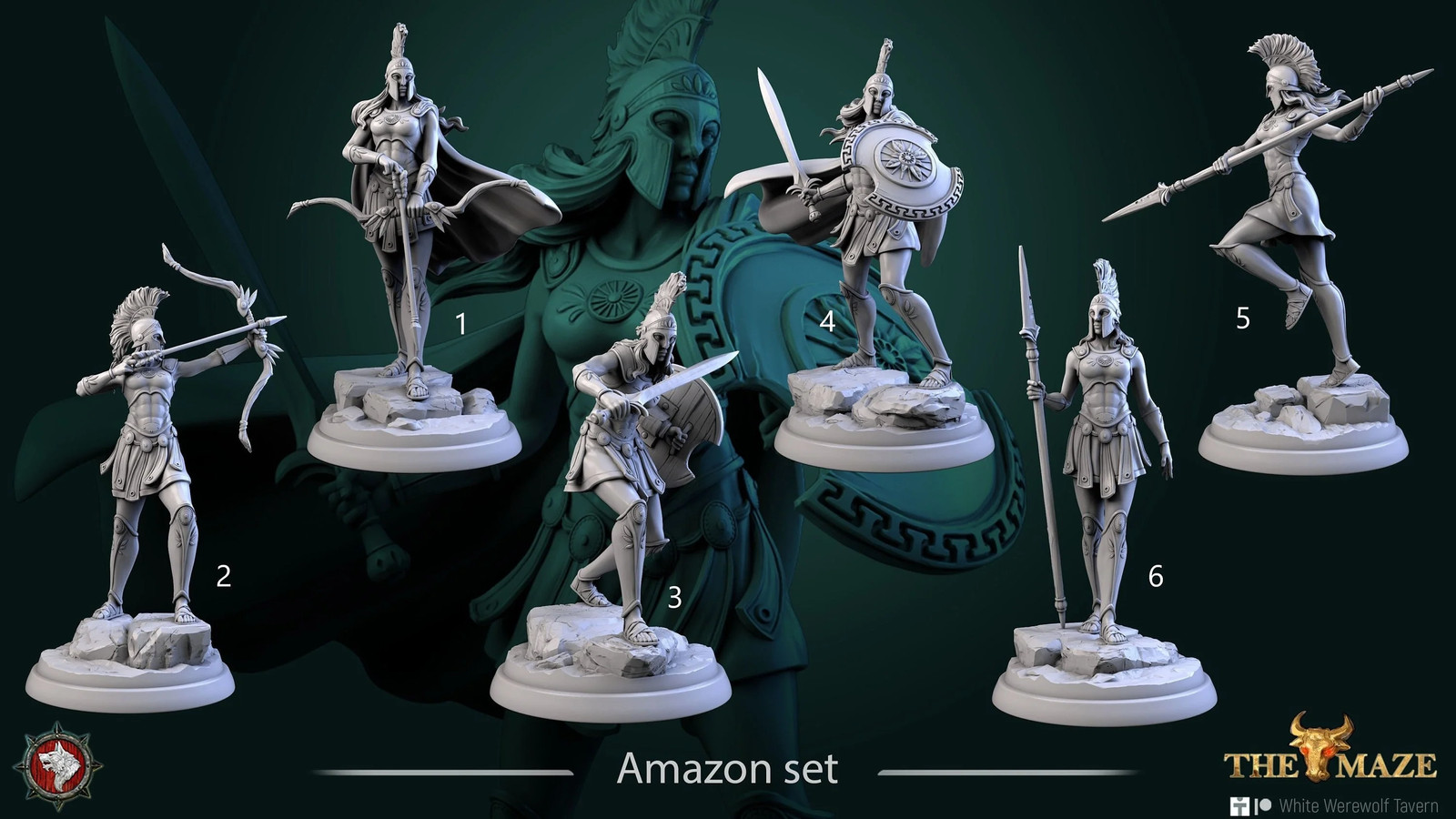 Amazons (Set of 6) - 28-54mm Amazons - Resin Tabletop Miniatures