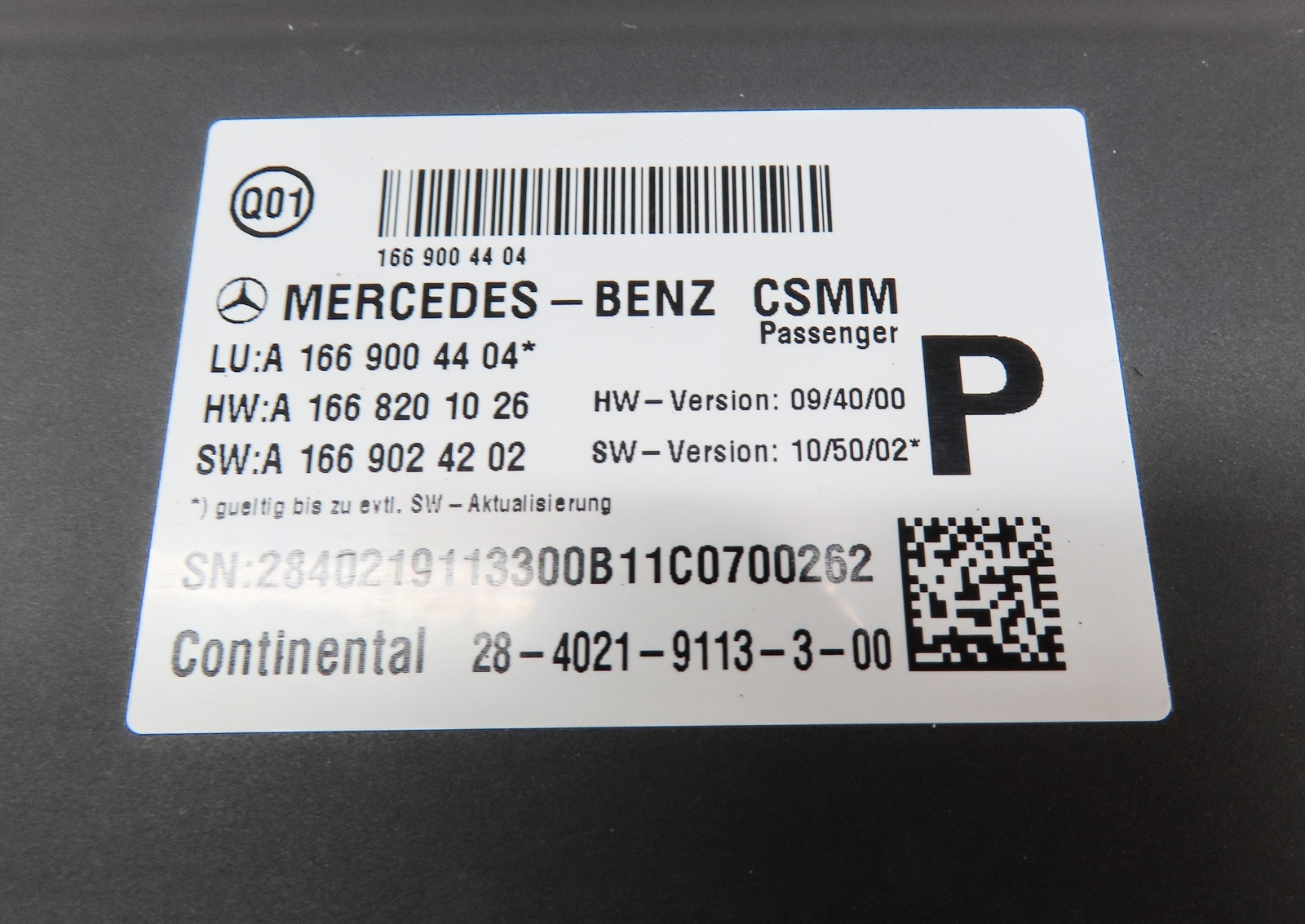 2012 MERCEDES ML350 (W166) FRONT RIGHT PASSENGER SEAT CONTROL MODULE 1669004404