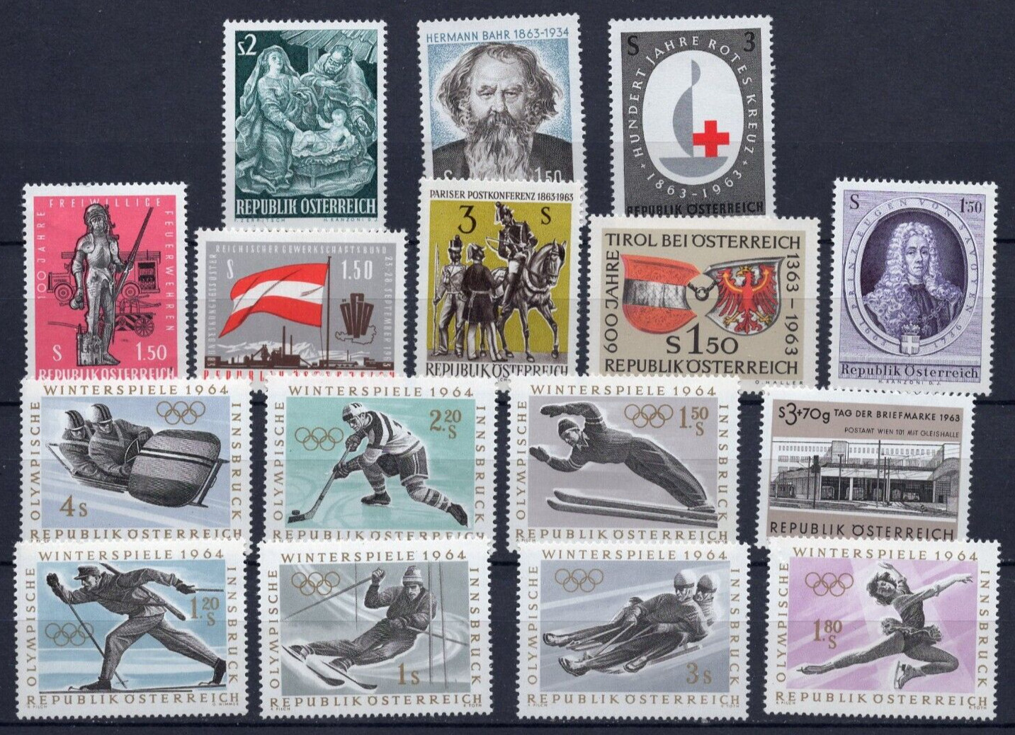 AUSTRIA 1963 SET OF 16 STAMPS MNH