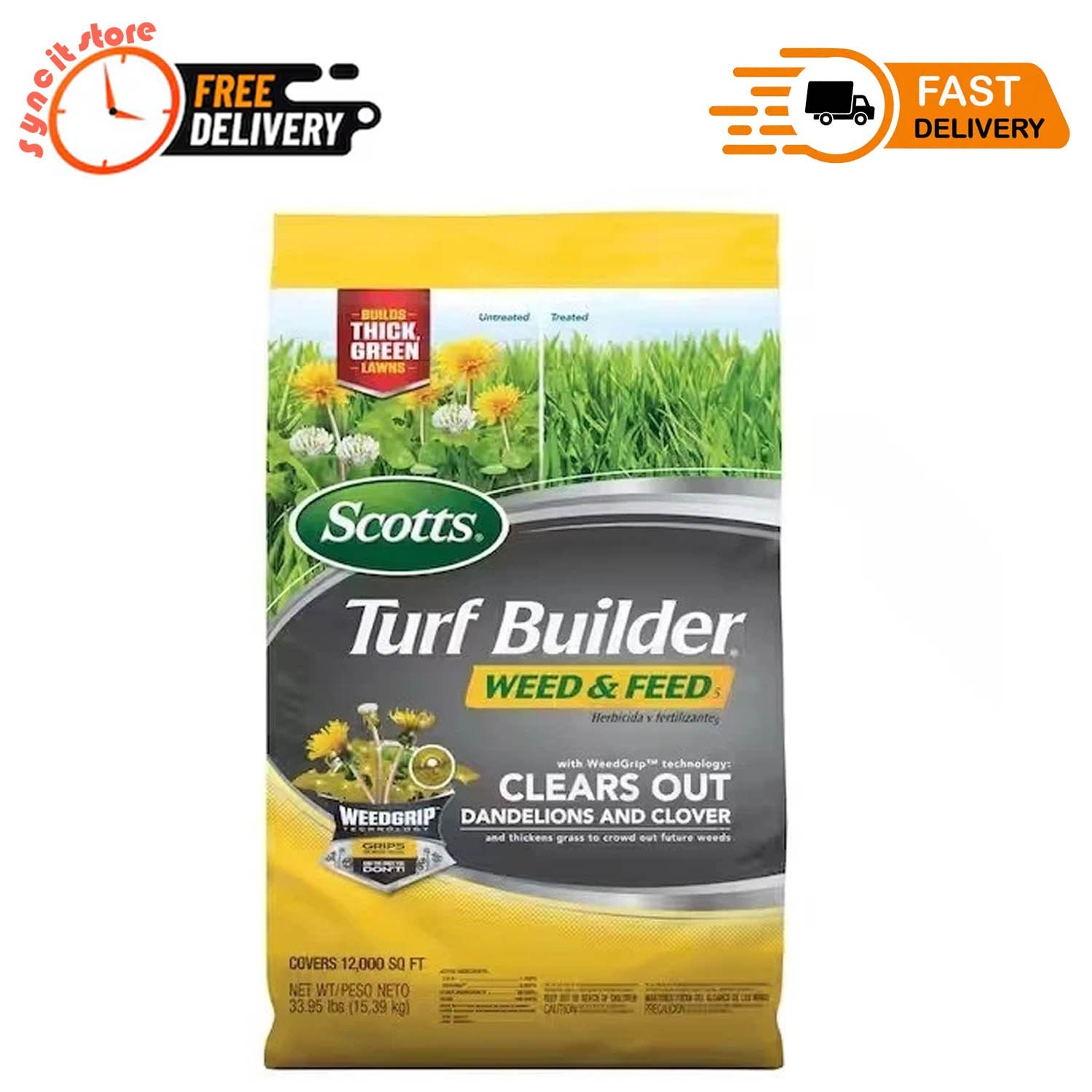 Scotts Turf Builder 33.95lbs 12,000 sq ft. Weed & Feed5 Weed Killer + Fertilizer