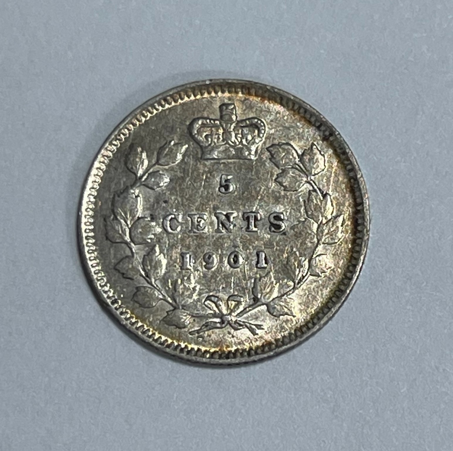 Canada 5C 1901 XF-AU cleaned & lt. marks (#1700)
