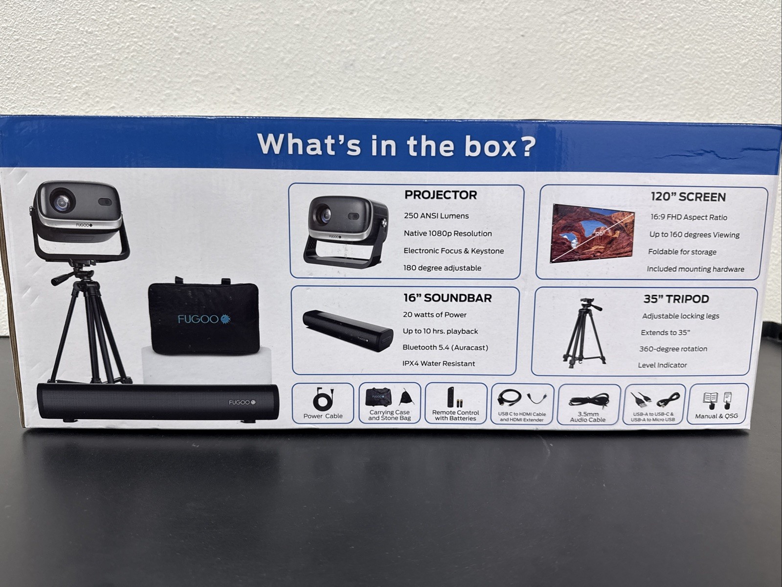 Fugoo Outdoor Projector & Soundbar Bundle with Tripod & 120" Foldable Screen