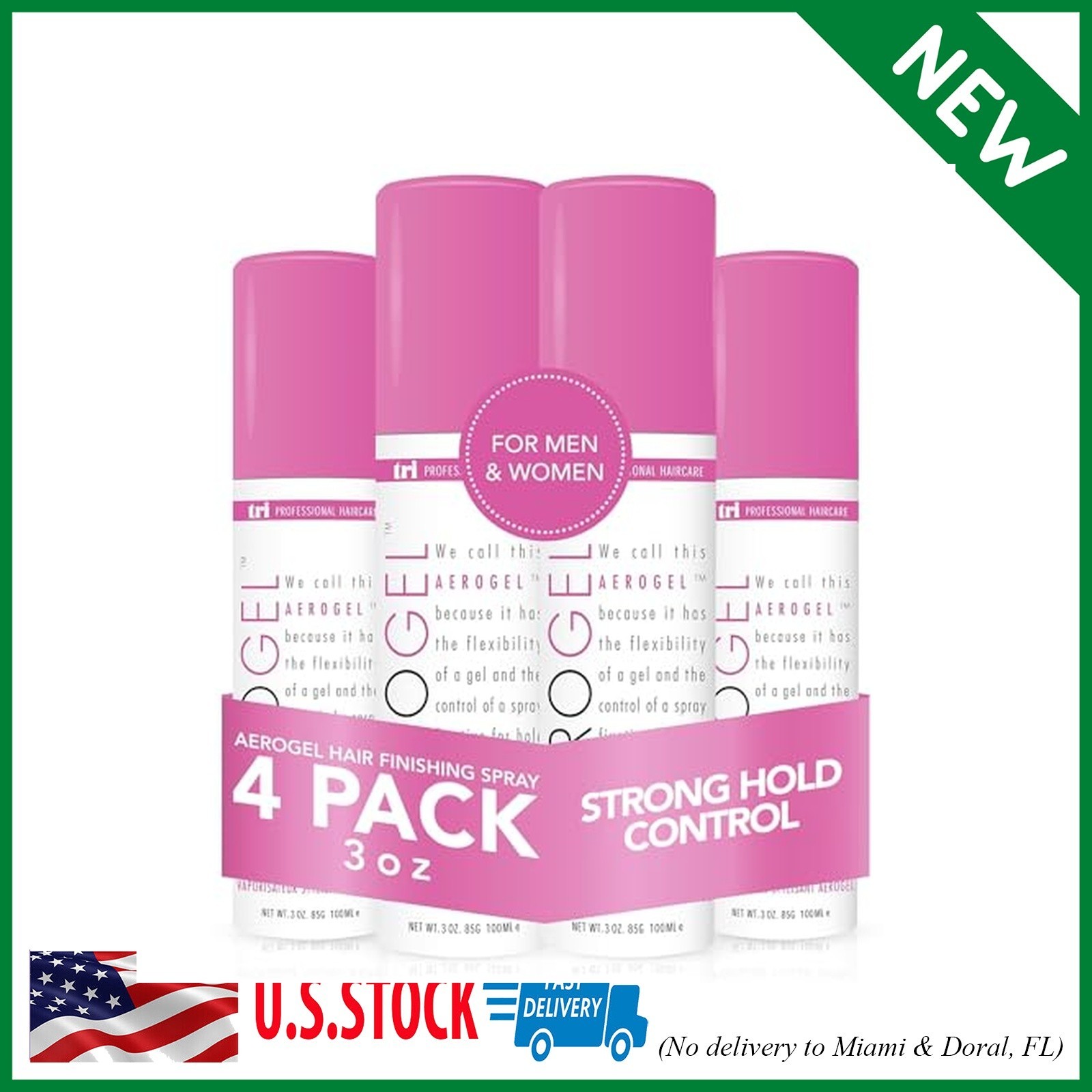 Pack of 4 TRI Design Aerogel Hairspray - Strong Hold Hair Finishing Spray for Vo