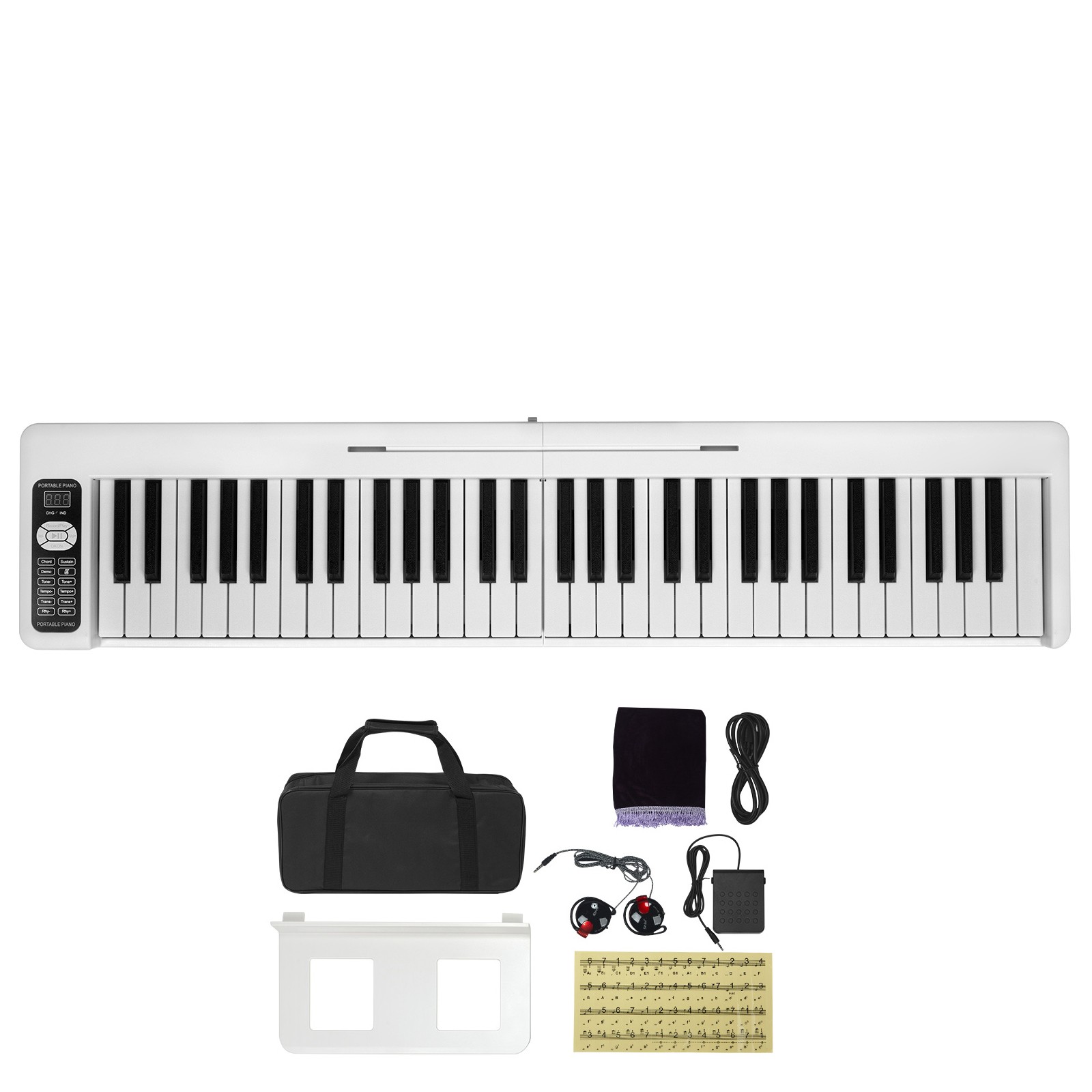 Uimoso 61-Key Portable Folding Piano with Bluetooth and MIDI - White
