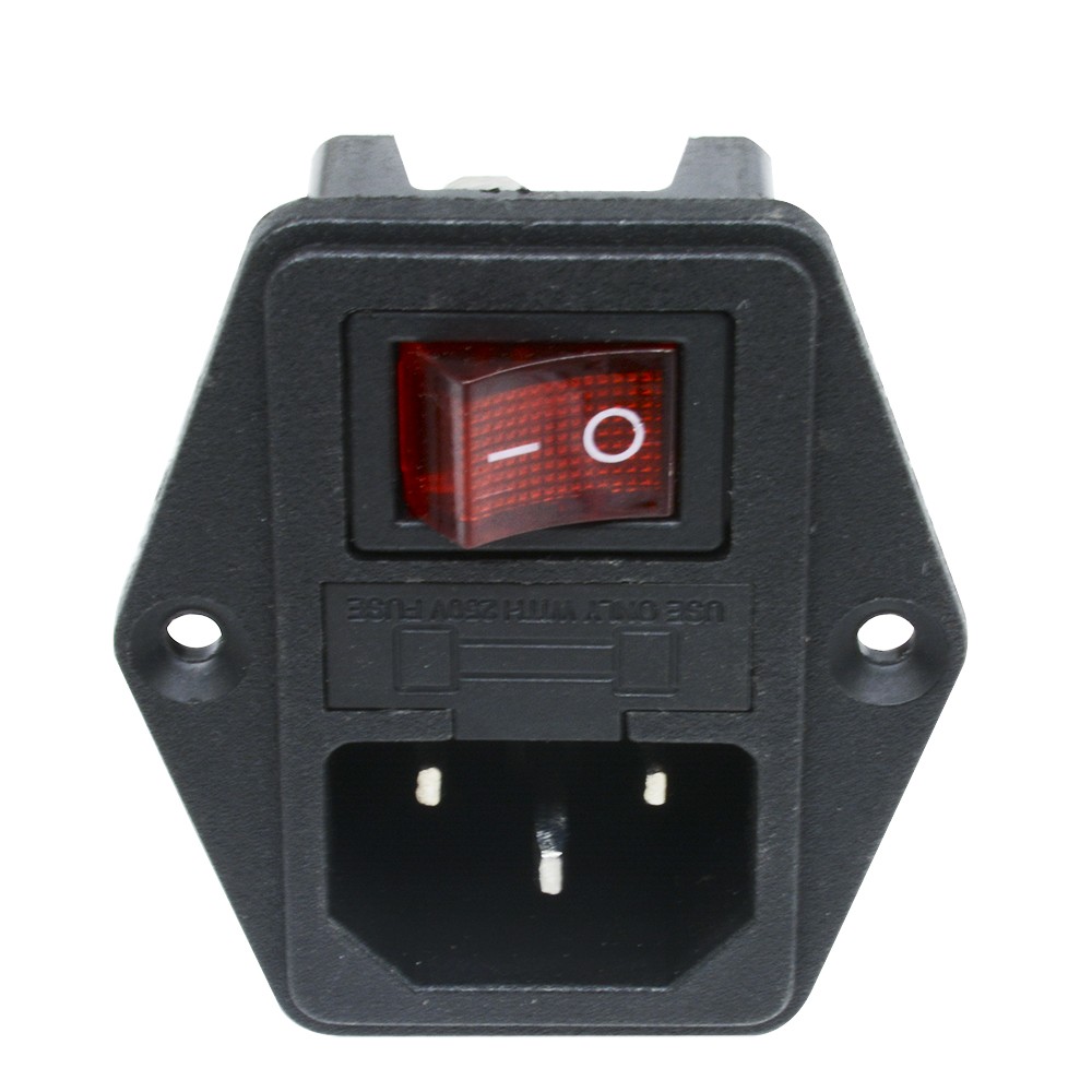 Black Red AC 250V 10A 3 Terminal Power Socket with Fuse Holder