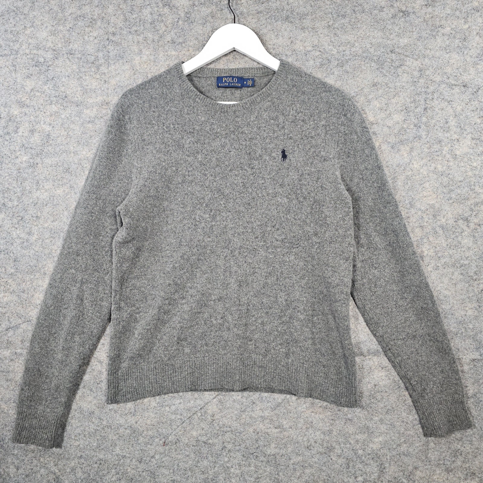 Polo Ralph Lauren Merino Wool Sweater Mens Medium Gray Crewneck Pony Logo Slim F