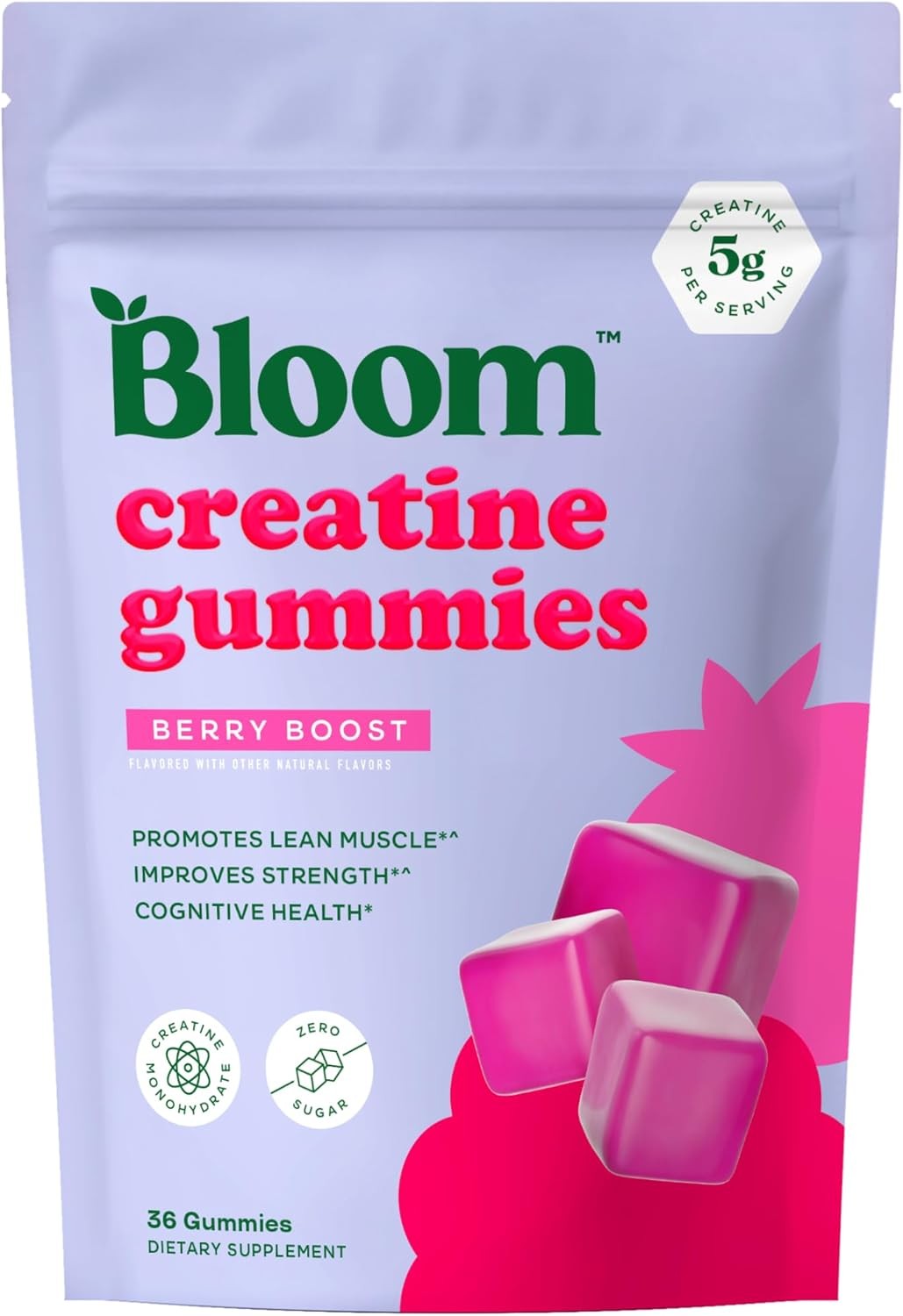 Bloom Creatine Monohydrate Gummies, 5g Per Serving, Sugar Free Creatine Gummy