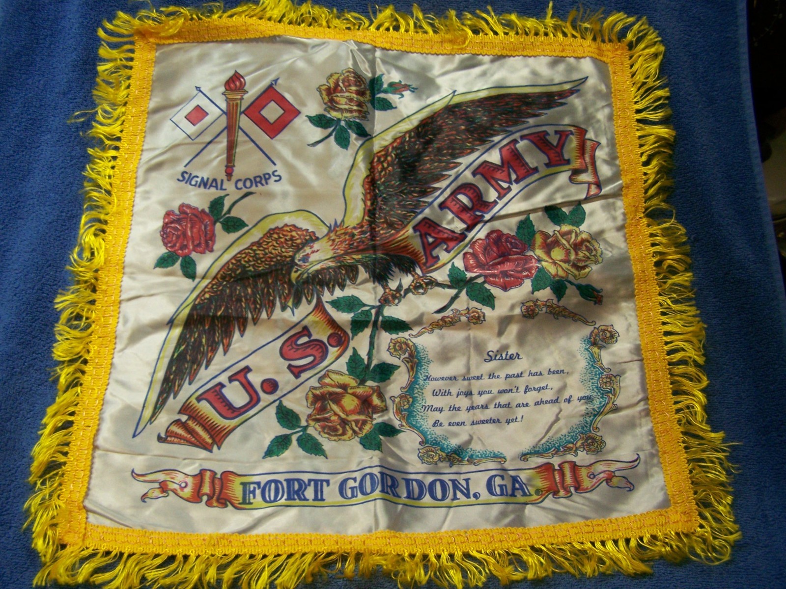 Vintage US Army Ft. Gordon Sister Pillow Sham Cover, 18" x 18" Nice!