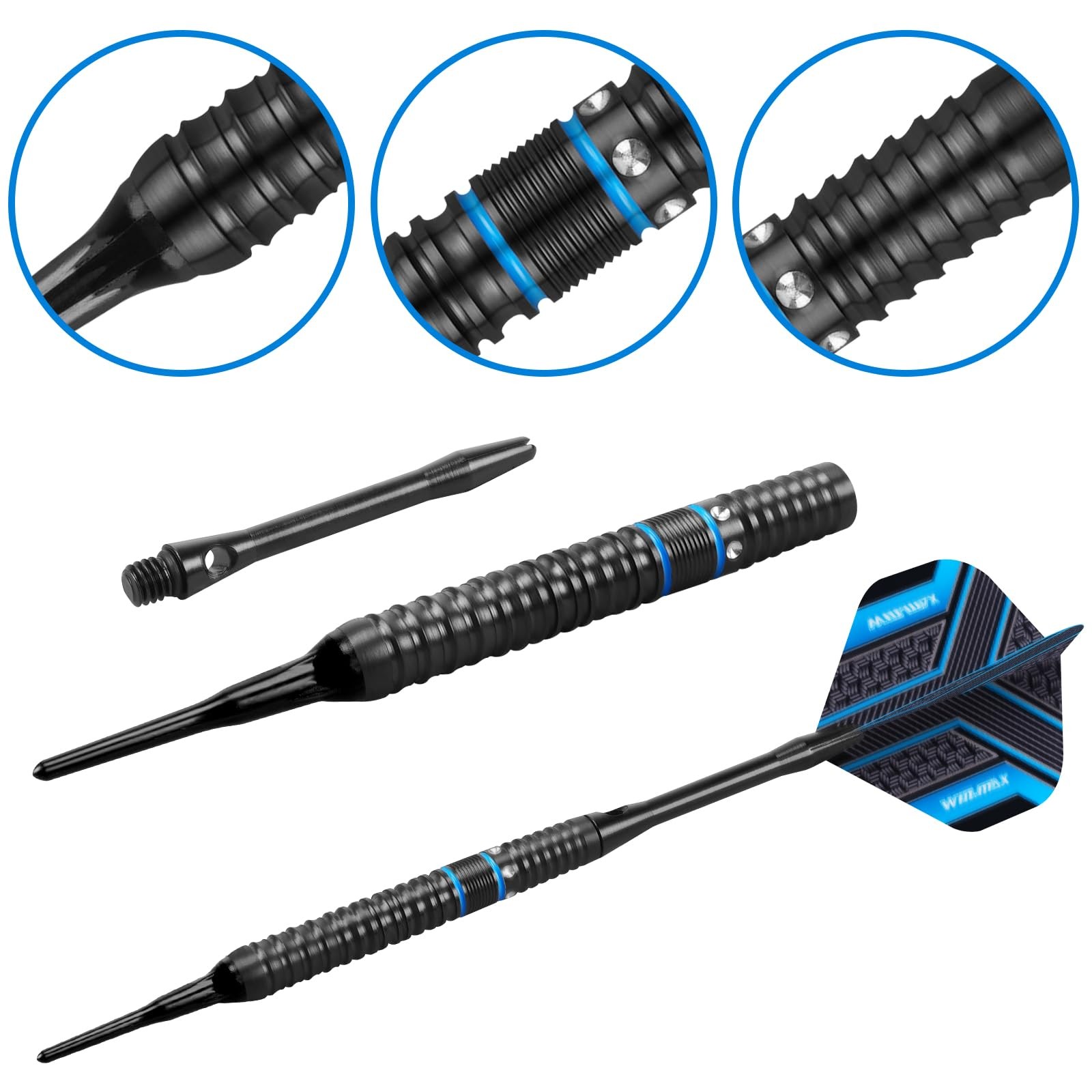 WIN.MAX Darts Soft Tip Set - 90% Tungsten 24G, Black