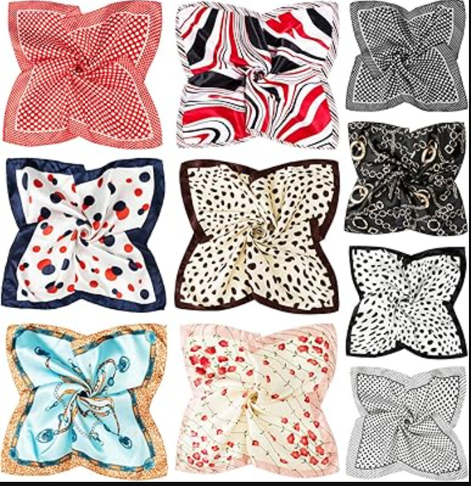 10 PCS Mixed Set Scarf 20 inch x 20 inch,Fashion Square Satin Neck Scarf Head sc