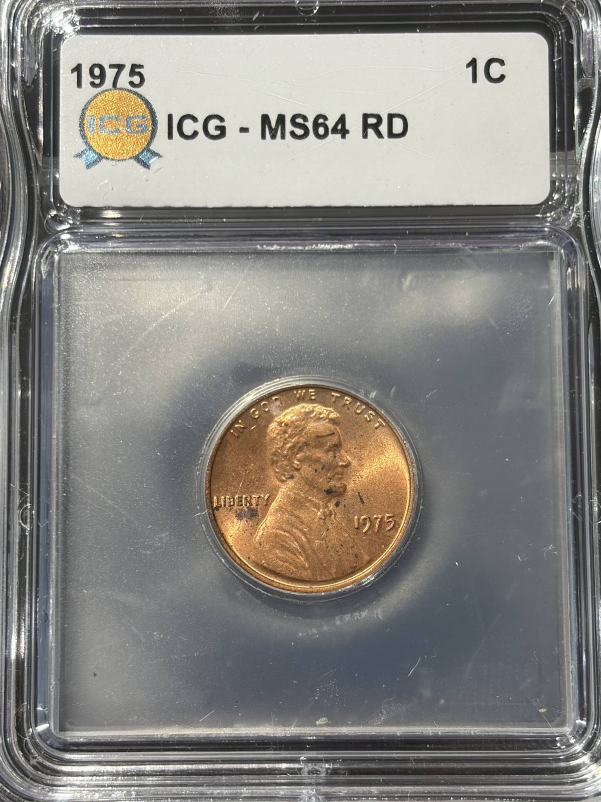 1975 Small Cents Lincoln, Memorial Reverse ICG MS-64 Red