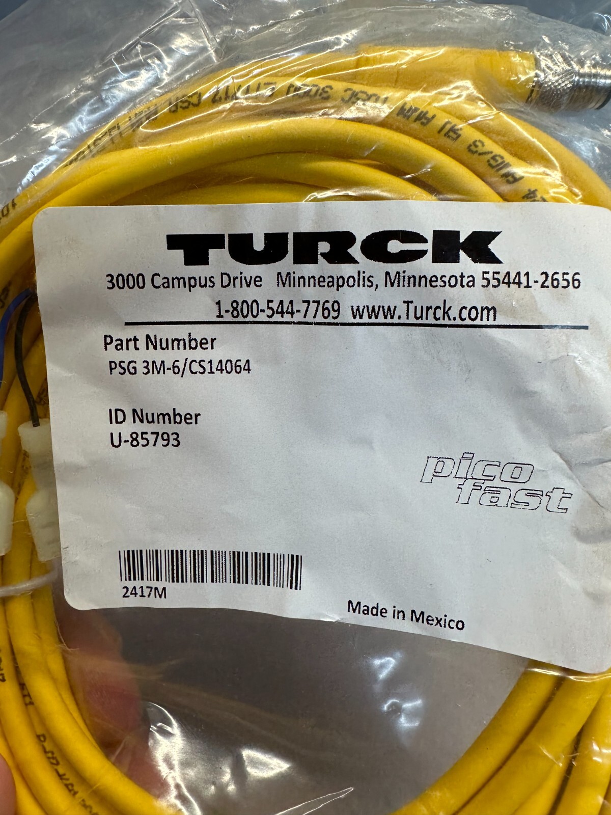 TURCK PSG 3M-6/CS14064/U-85793 - 6M(19ft) - M8 3-Pin to (2) Female Spade (QTY-3)