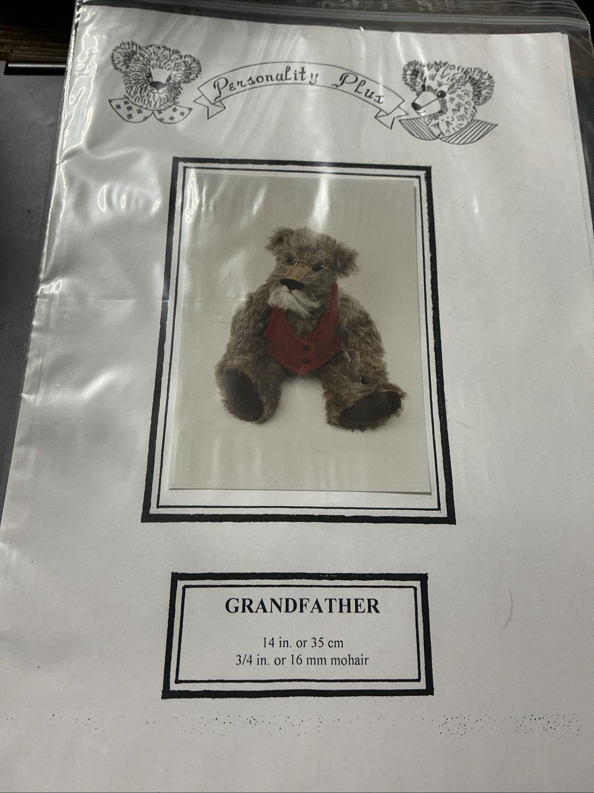 Vintage Personality Plus Germany Teddy Bear Sewing Pattern Mohair GRANDFATHER