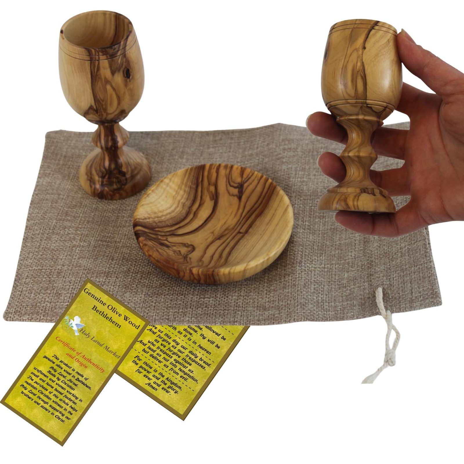 Holy Land Market Olive Wood Set - Set Hand-Carved In For Church Worship Round