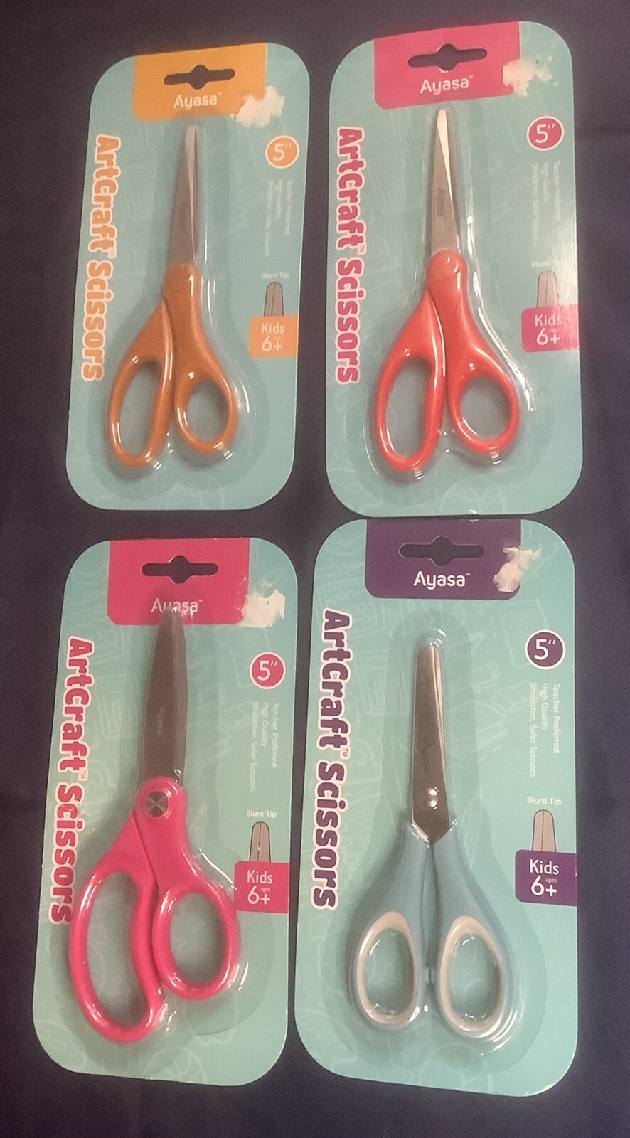 NEW Lot Of 4 Ayasa Kids Arts & Craft Scissors, Sharp All Purpose Scissors