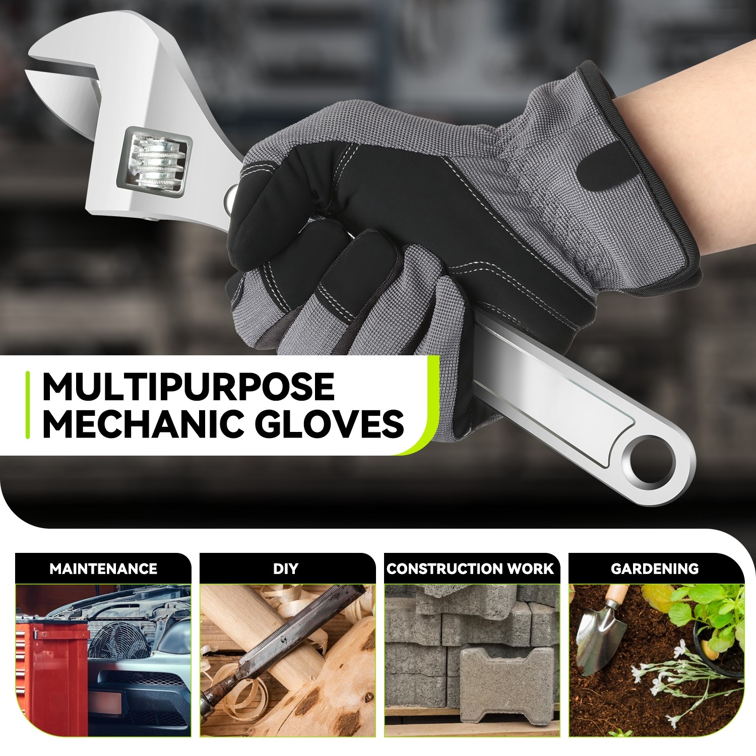 2 Pair Gray Breathable Universal Multi-Purpose Utility Mechanic Work Gloves